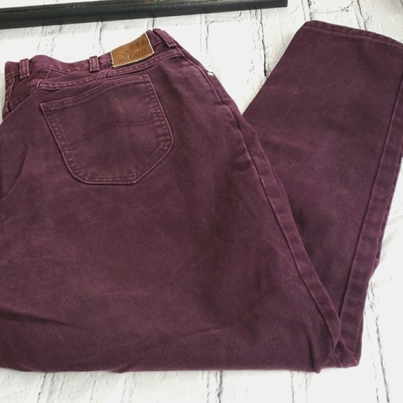 VINTAGE Union Label Lee Riveted USA Maroon Jeans 40x30 Waist  22W/M EUC - Picture 1 of 13